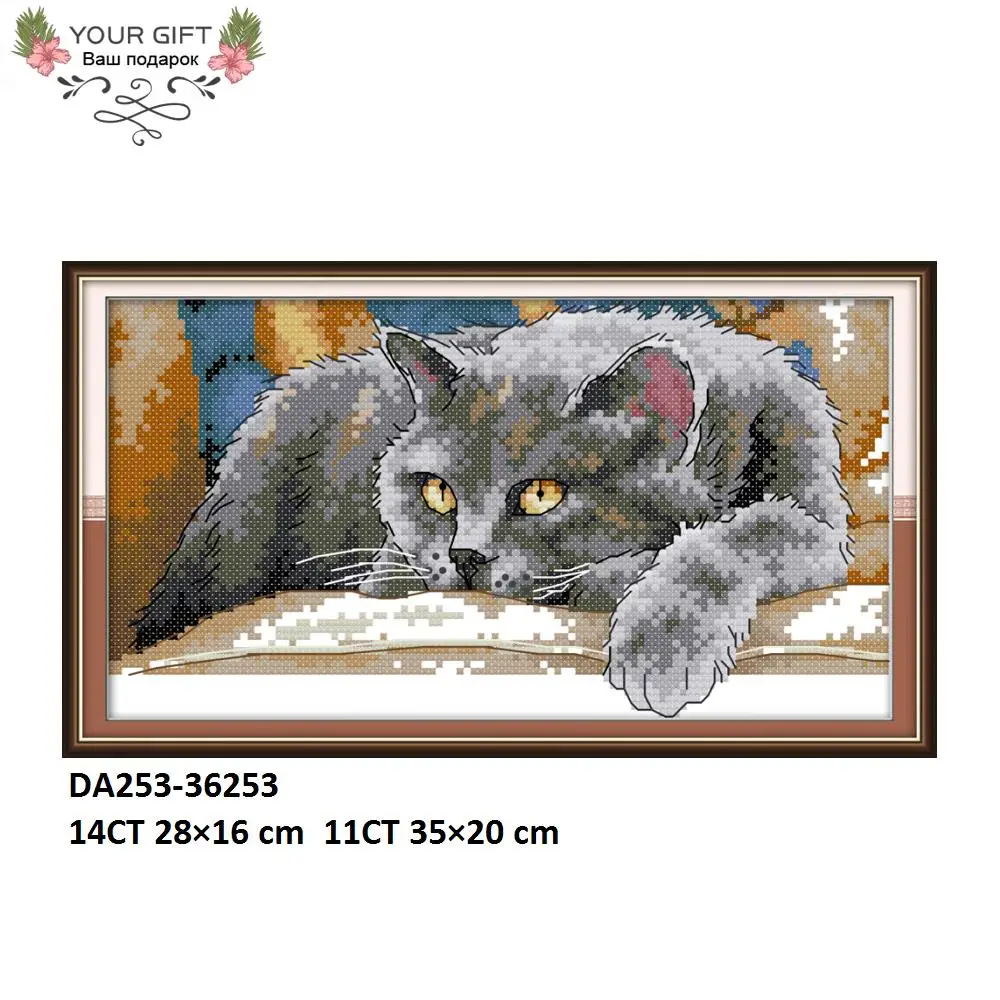 Joy Sunday DA253 DA254 14CT 11CT штампованные и счетные украшения для дома Британский короткошерстный Кот иглы Искусство ремесло вышивка крестом наборы