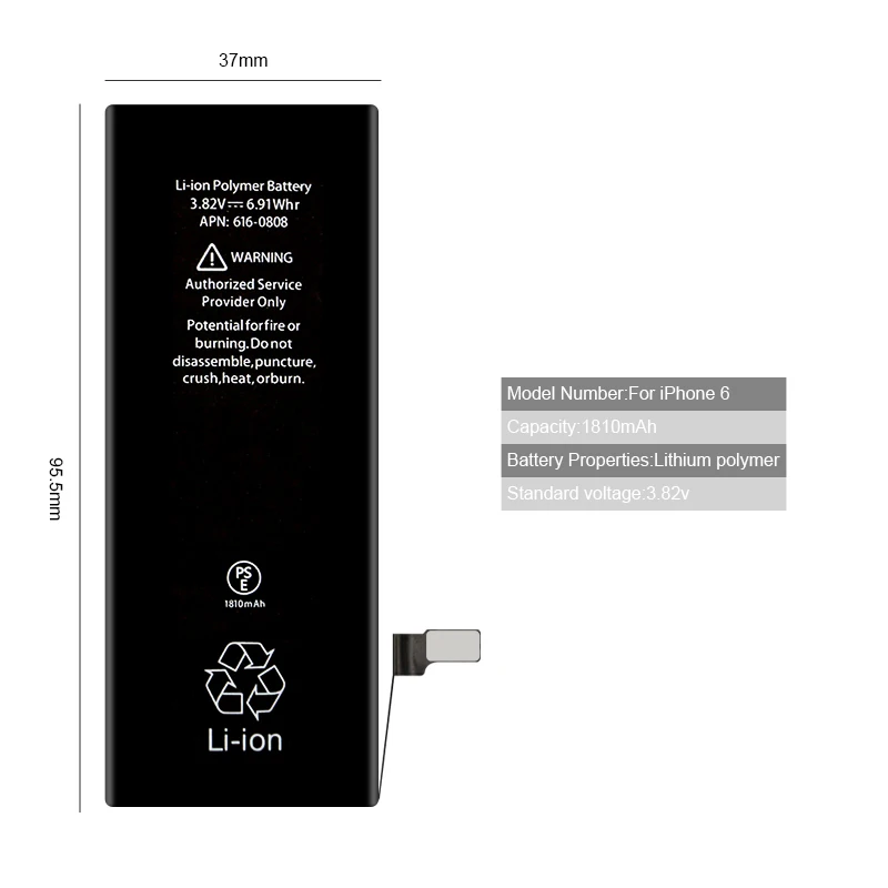 Новый 0 Цикл 3.82 В 1810 МАч Встроенный Li Ion Mobile телефон аккумулятор для 4.7 ''iphone 6