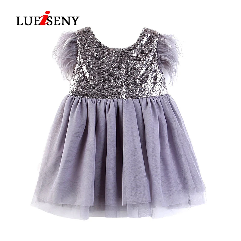 LUEISENY Toddler Baby Princess Dress Girl Sleeveless Tassel Tulle Backless Sequin Mini Party Dresses | Детская одежда и обувь