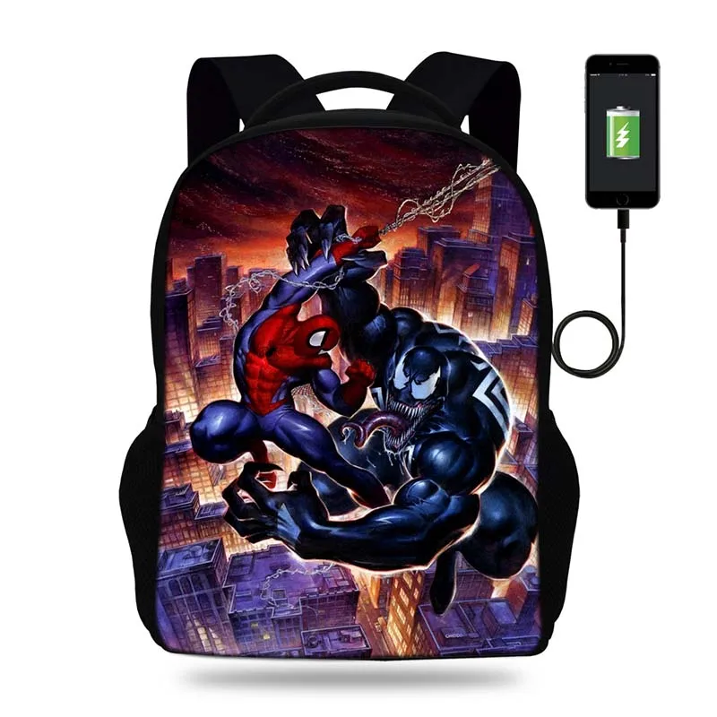 Новый дизайн аниме Venom школьная сумка для мальчиков USB зарядка средняя школа