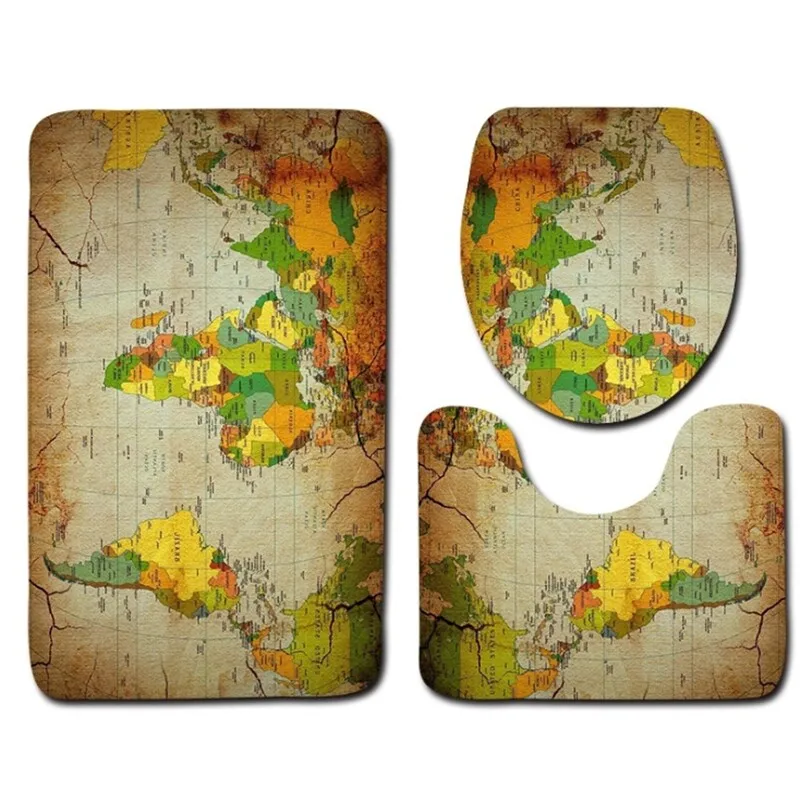 Классический коврик для ванной с чашкой мира 3 шт./компл. фланелевый контурный
