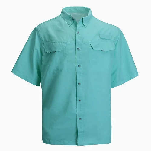 Light Teal Мужская рубашка для рыбалки, Спортивная рубашка с коротким рукавом, одежда для рыбалки, мужские походные рубашки, быстросохнущая рубашка UPF40, плюс размер США 3XL, Camisa - Цвет: Light Teal
