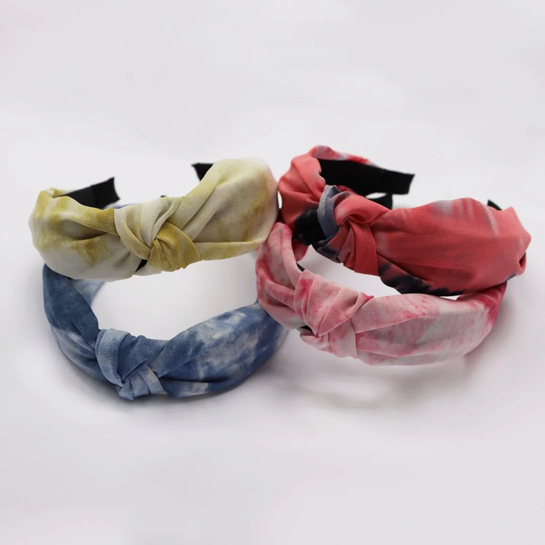 New Tie Dyeing Women Headbands Ink Color Hairbands Knotted Cross Head Hoop Crown Simple Headwear Hair Accessories