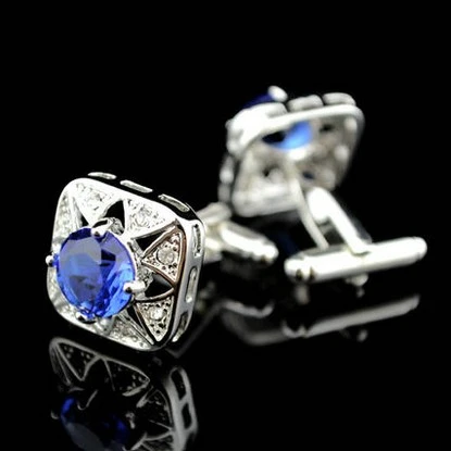 

New Design Factory Price Retail Men's Cufflinks Copper Material Square Blue Colour Crystal Cuff Links Free Shipping