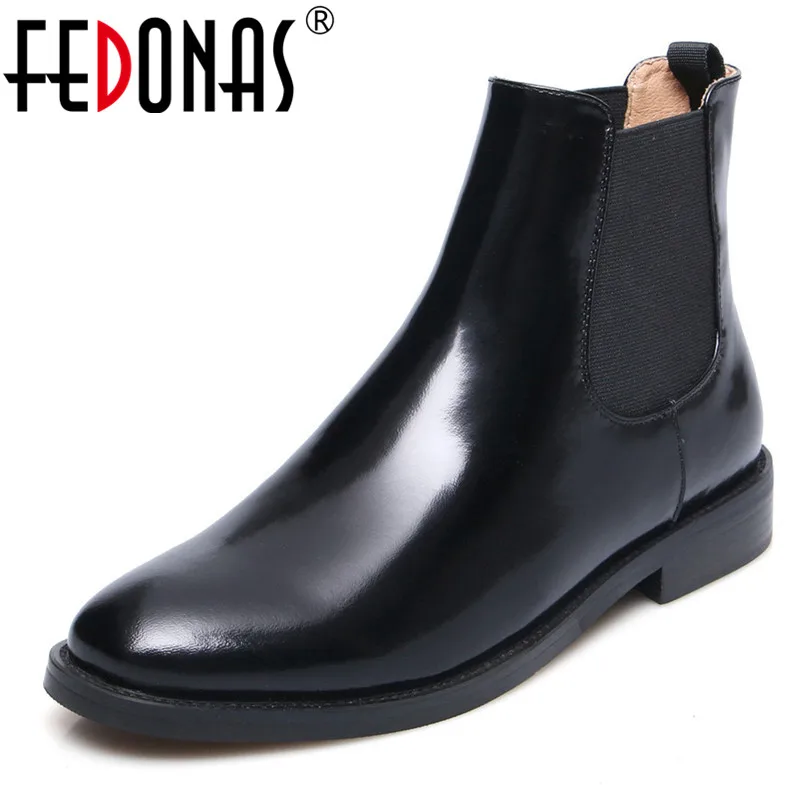Женские ботинки на толстом каблуке FEDONAS короткие мотоботы из натуральной кожи с