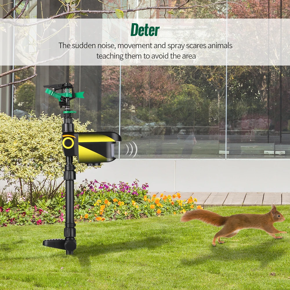 Solar Powered Garden Sprinkler Motion Activated Animal Repeller Scarecrow Animal Deterrent Automatic Rotating Water Sprinkler