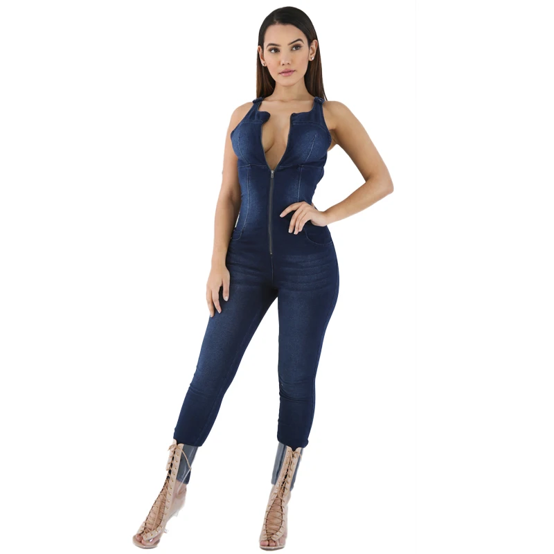 Summer Women Jeans Junpsuits Sexy Hollow Out Skinny Zipper Fly Denim Playsuits Full Length Womens Overalls Backless | Женская одежда