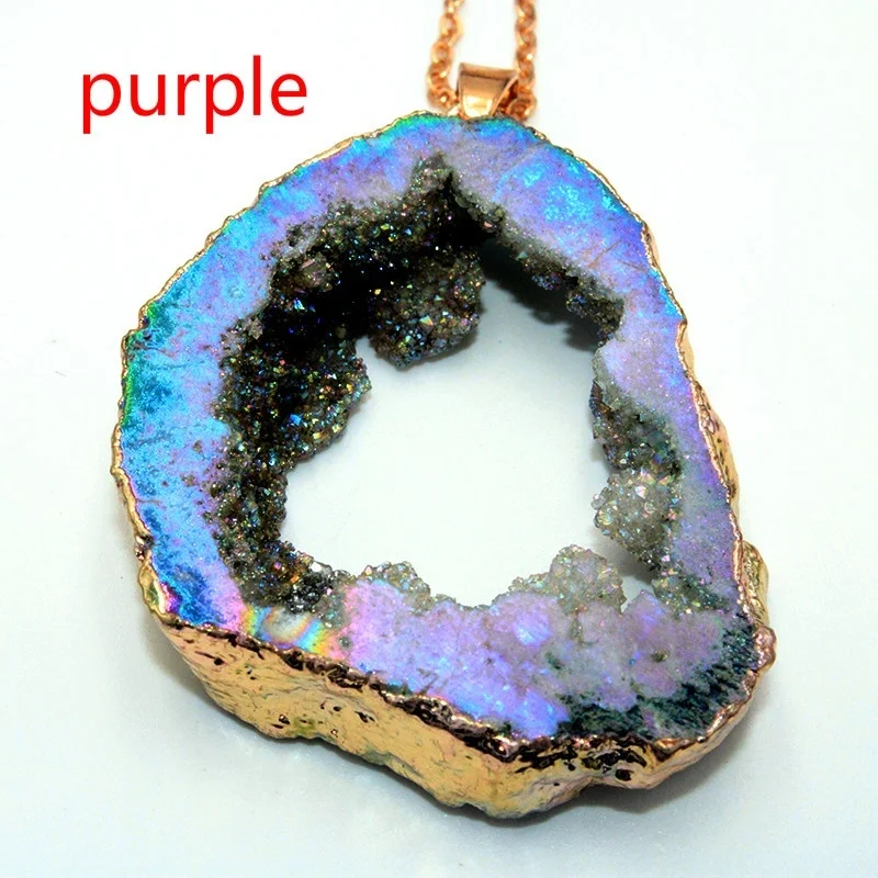 Новый модный геометрический естественный неправильной формы Rock Druzy Stone ожерелье