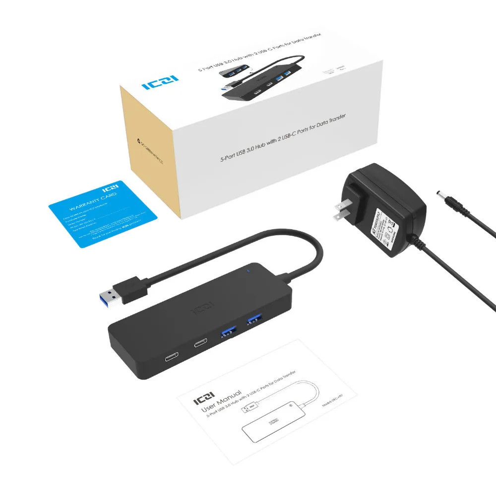 ICZI USB 3,0 концентратор TYPE C/F* 2 порта+ 5* USB 3,0 портов+ источник питания постоянного тока для передачи данных концентратор для ноутбуков Mac черный