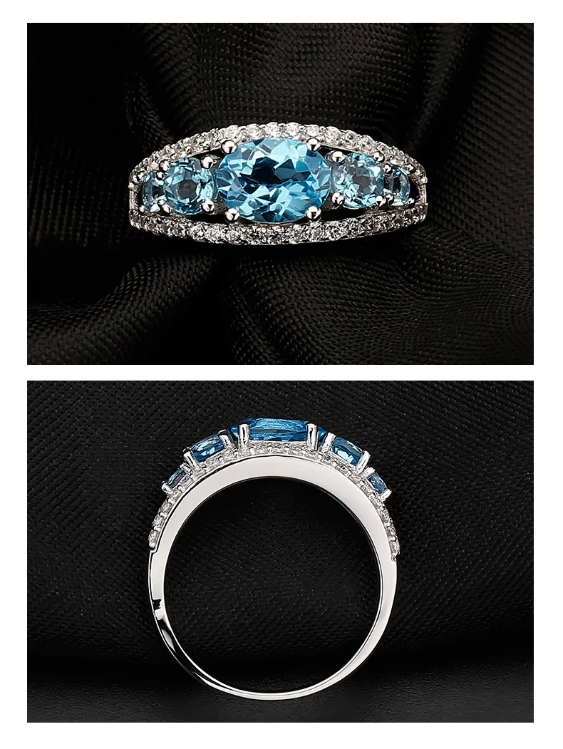 GEM'S балет 2.55Ct классический натуральный голубой топаз драгоценный камень кольца 925 пробы Серебряный, овальной формы кольцо для женщин ювелирные украшения