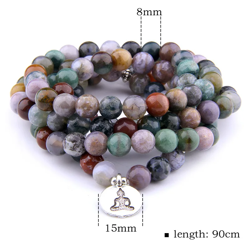 Мужские и женские браслеты из натурального камня 108 Mala India Agates Beads для йоги женщин