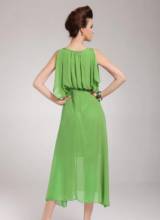 Free Shipping 2014 New Summer Ladies Fashion Style Slim Loose Solid Color Sleeveless Chiffon Bohemian Dress | Женская одежда