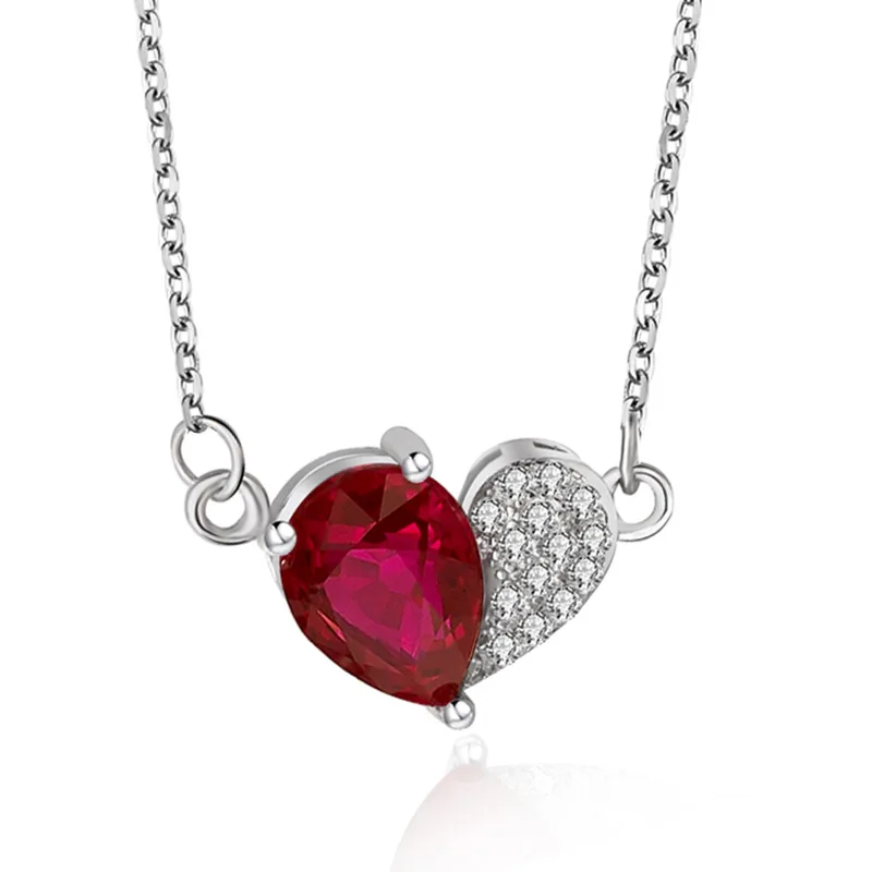 

UFOORO надписи Sweet Love heart стерлингового серебра 925 Цепочки и ожерелья Милая одежда модного молодежного дизайна в форме сердца темно-красный цир...