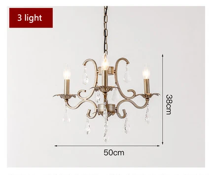 3 light Кантри кантри Люстра для гостиной, столовой, роскошная хрустальная лампа, ретро свеча, светильник для спальни, атмосфера, Хрустальная люстра - Цвет абажура: 3 light