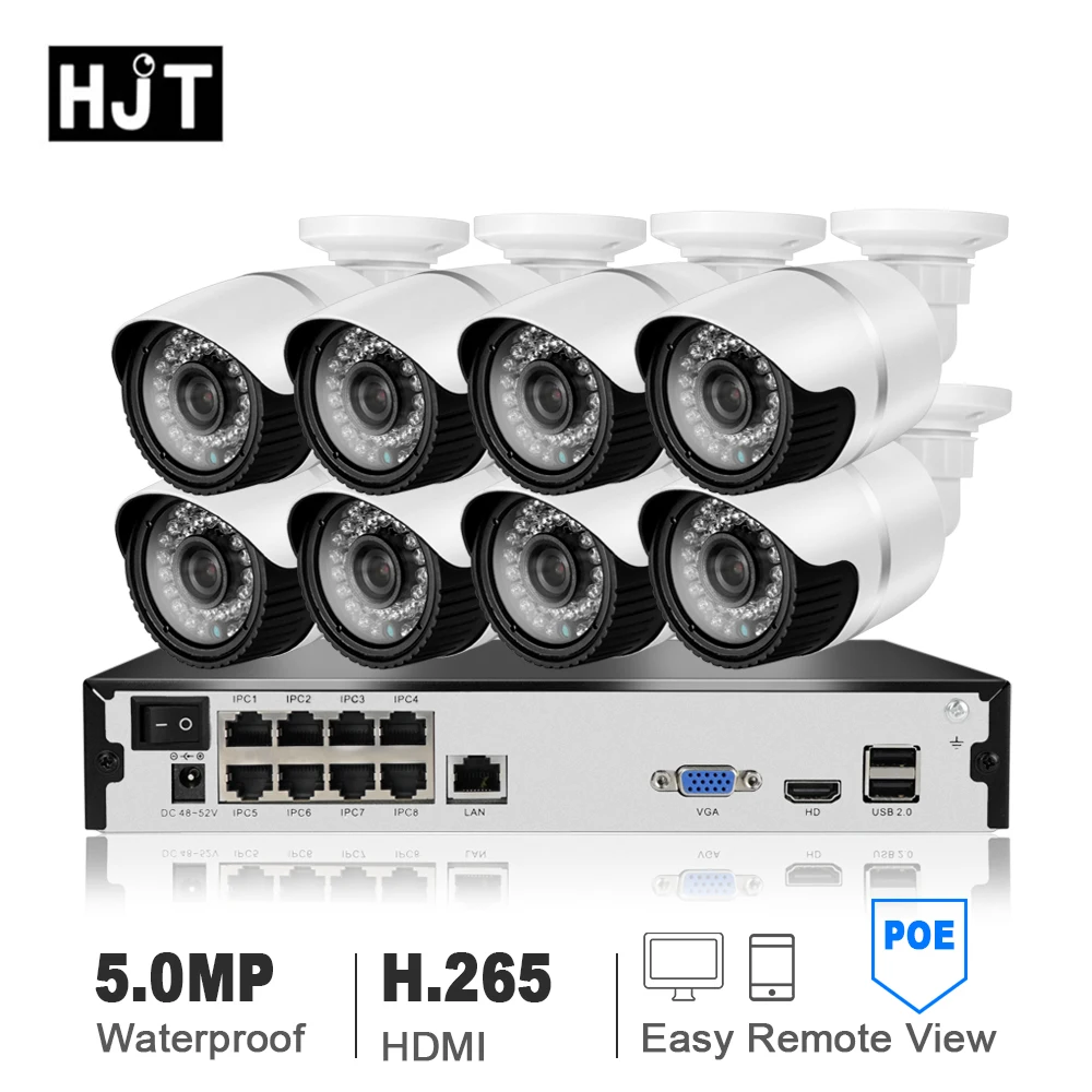 HJT 8CH H.265 5.0MP Cameras System POE NVR Surveillance Kit Security CCTV Set Outdoor IP Camera Indoor | Безопасность и защита