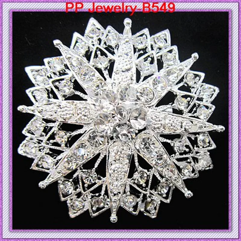 

Wholesale 60PCS/LOT Silver Tone Clear Crystal Brooch
