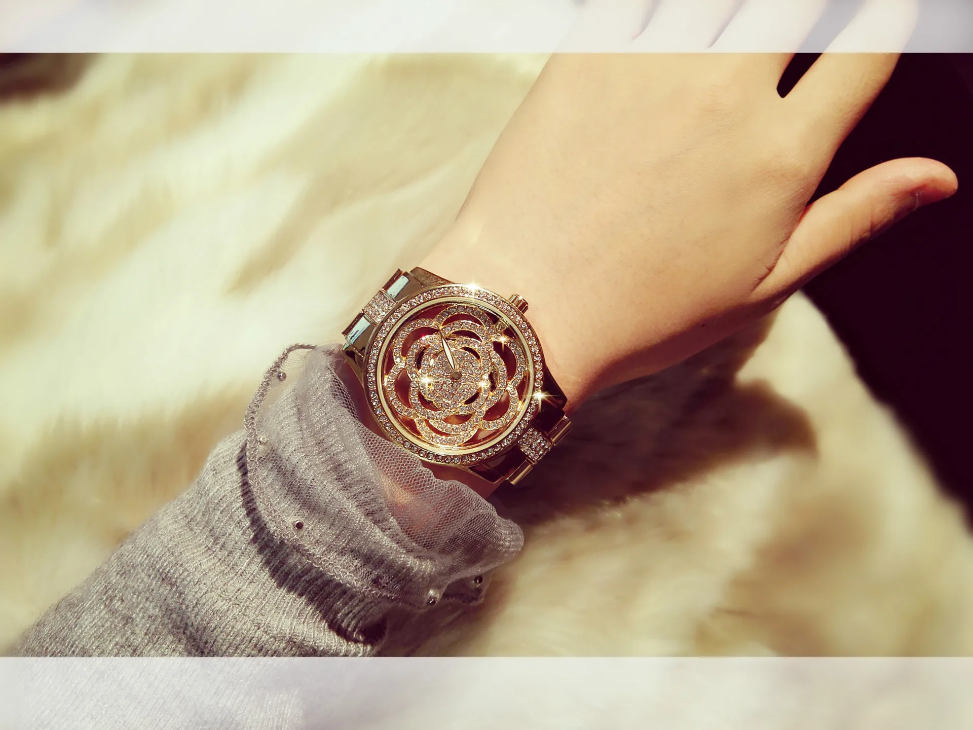 2018 роскошные стильные женские часы из нержавеющей стали блестящие цветы платье