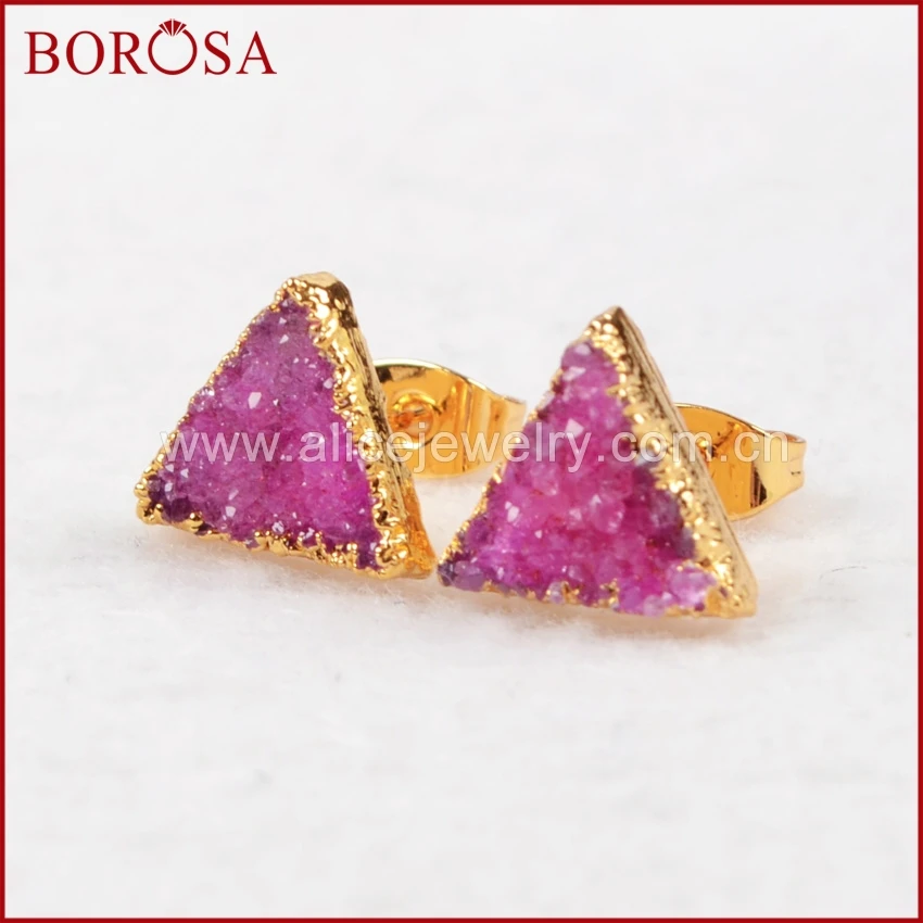 Распродажа треугольные серьги гвоздики BOROSA с натуральным кристаллом 1 пара