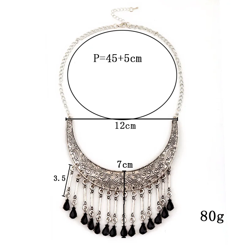 Long vintage black alloy tassel pendant necklace | Украшения и аксессуары