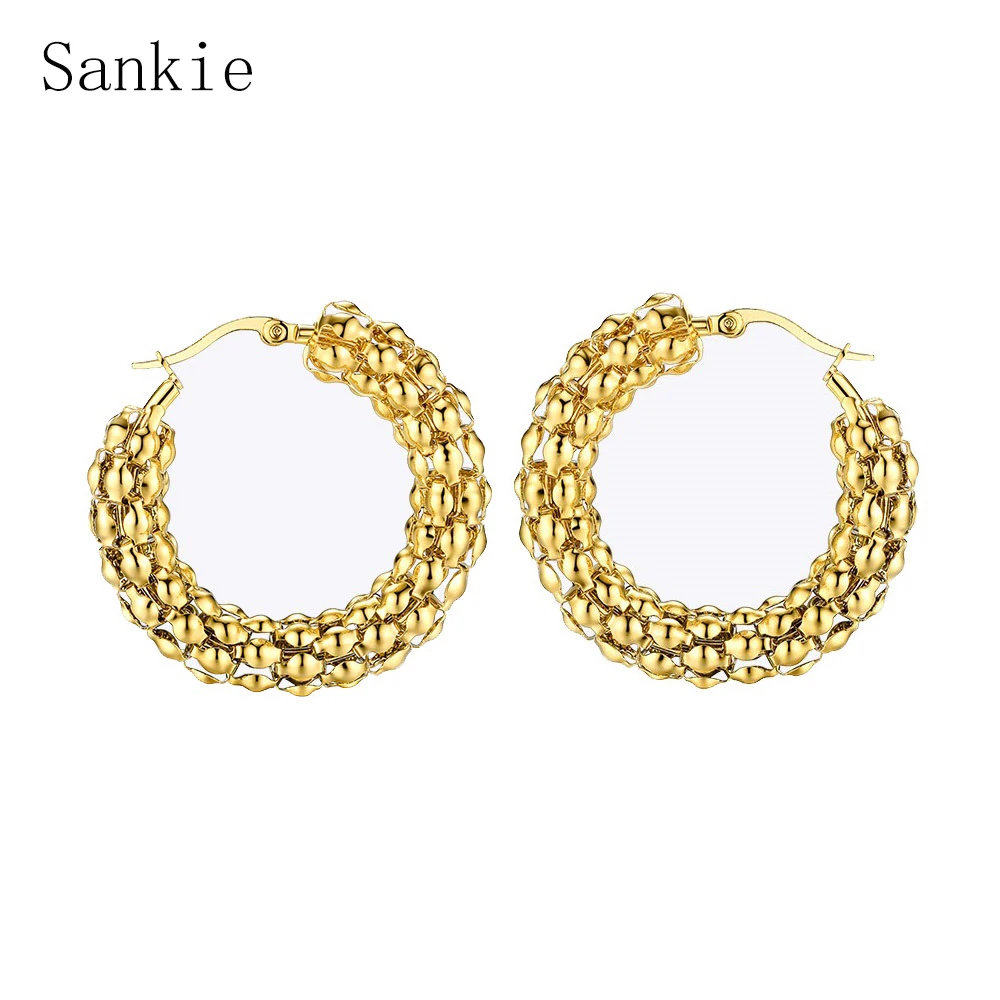 Женские серьги кольца Sankie Twist круглые из нержавеющей стали золотого цвета
