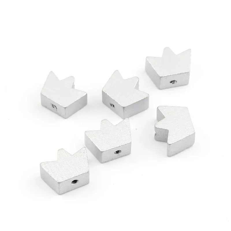Silver Серебро/золото 50 шт. деревянный crown Spacer Бисер Бусины для Детские Прорезыватели для зубов DIY ремесла дети Игрушечные лошадки и Соски клип Дерево из Бисера - Цвет: Silver