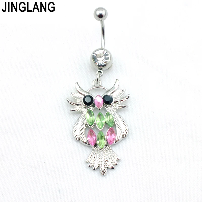 Brand New Fashion Belly Button Rings Rhinestone Owl Stainless Steel Navel Body Piercing Jewelry Free Shipping | Украшения и