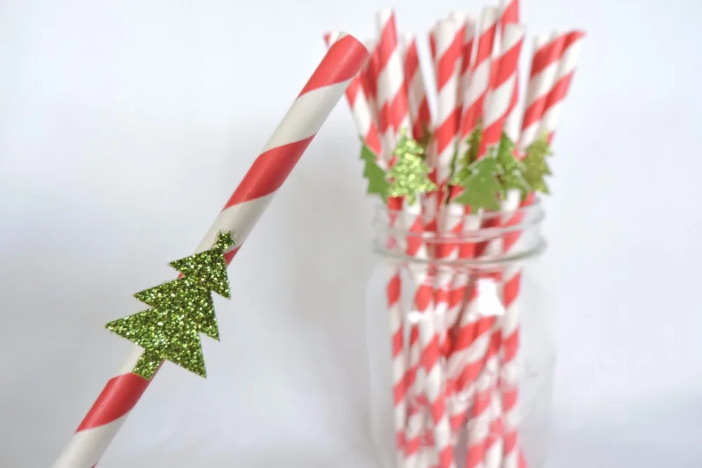 

25 Christmas Tree Straws ,Holiday Straws