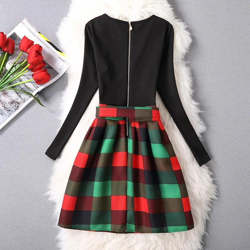 Винтажное семейное платье для матери и дочери Осеннее клетчатое с цветочным