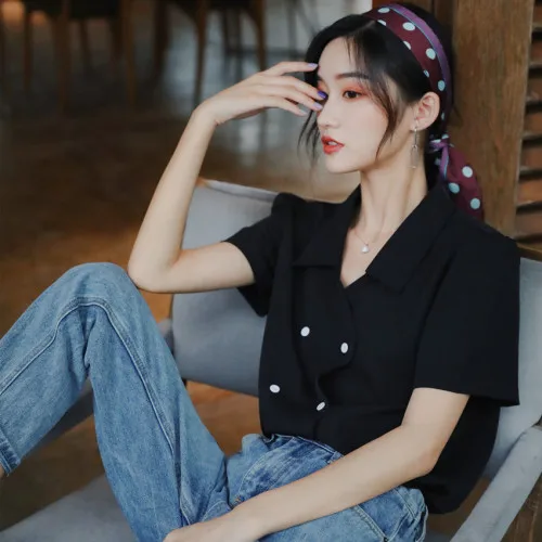 

2019 Short Sleeve Shirt Short Sleeve Blusas Mulher Korean Loose Artistic Camisas Feminina Peter Pan Collar Casual Tops