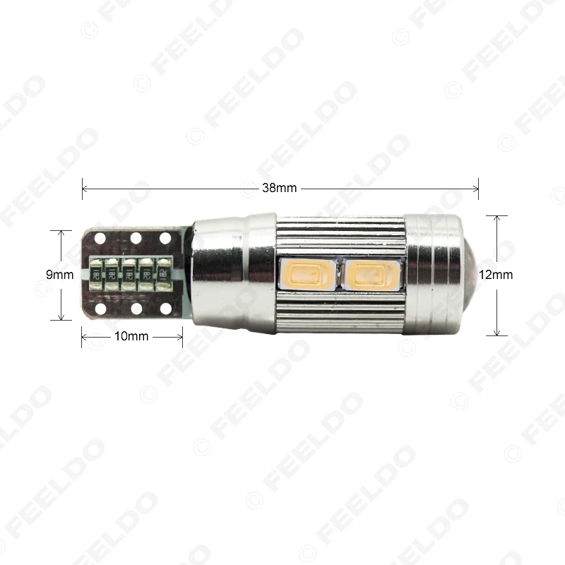 FEELDO 2pc High Power T10/W5W/194/168 10SMD 5630 LED Canbus Error Free Car Light Bulb With Lens #HQ1265 | Автомобили и мотоциклы