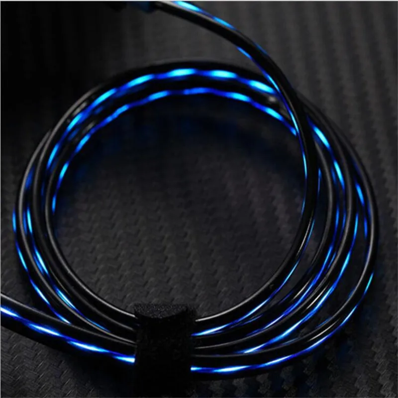 1 м USB кабель Micro USB кабель течёт светодиодный светящийся зарядный кабель синхронизировать мобильный телефон кабели для samsung iPhone 8 Xiaomi Android type C
