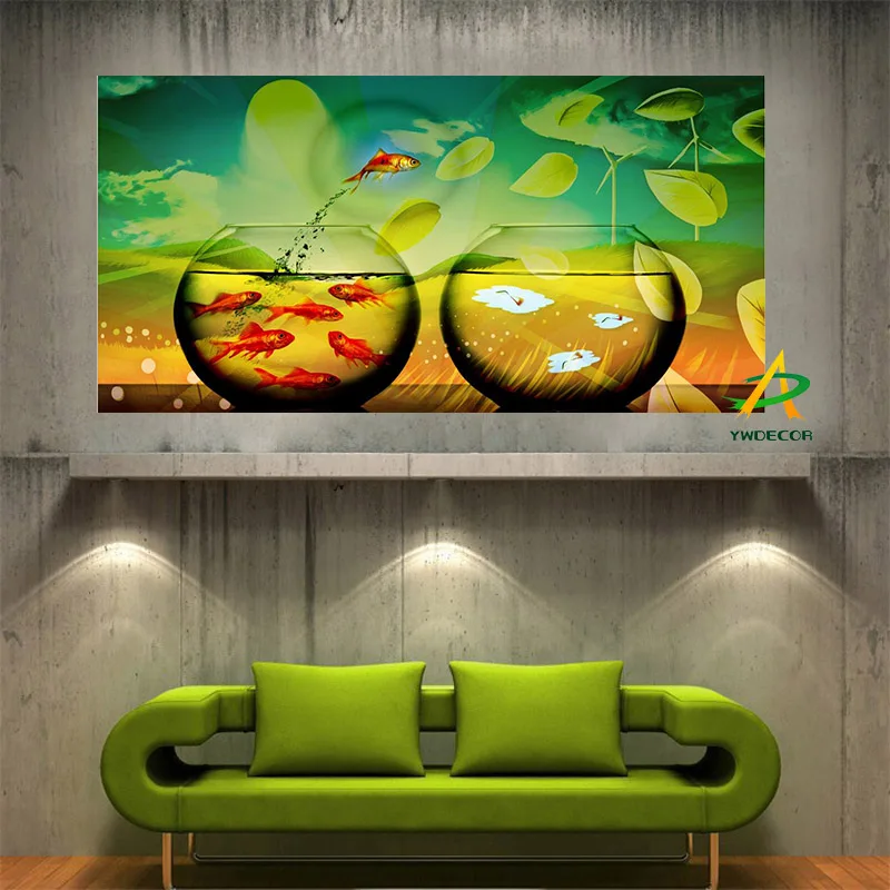 YWDECOR большой размер рыба и аквариум холст Художественная печать картина я хочу