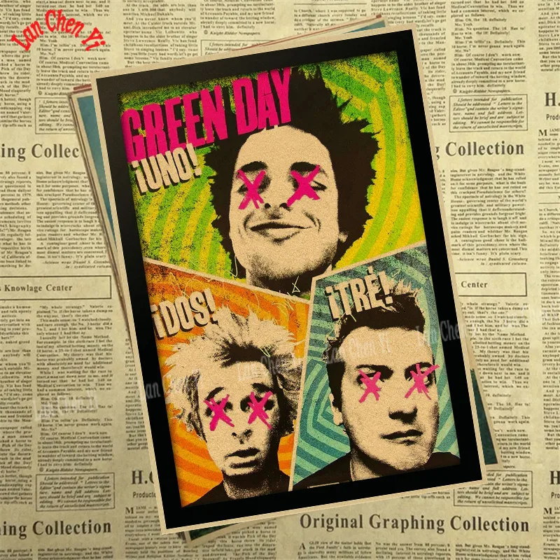 Золотой Зеленый день группа Ретро плакат, крафт-бумага панк-рок плакат музыкальной звезды кафе бар декоративный настенный плакат - Цвет: Золотой