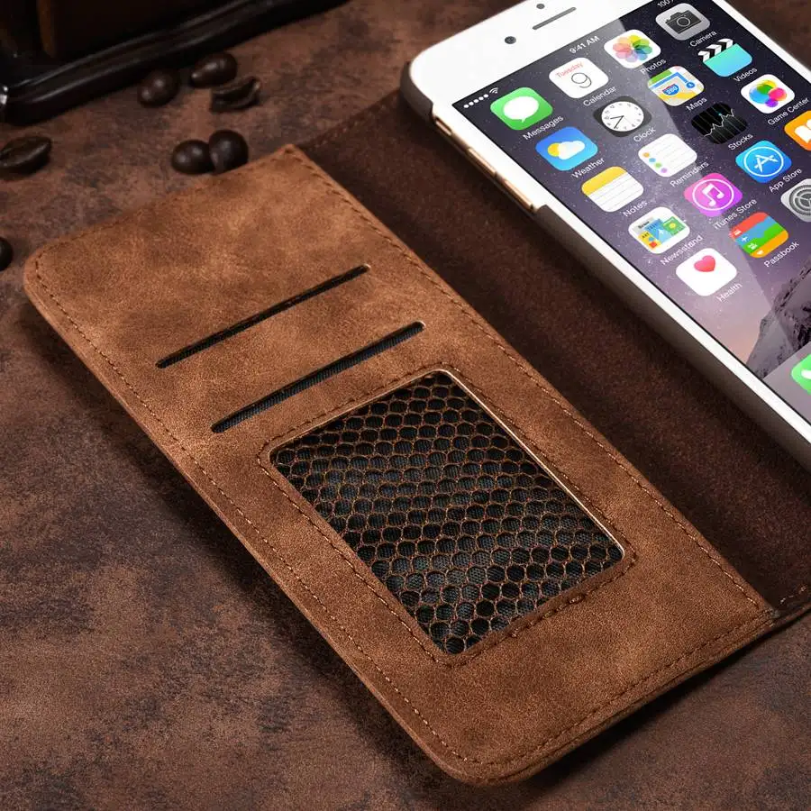 Съемный чехол с задней крышкой для Apple iPhone 6 Plus / 6S 5.5" с металлической решеткой для фото внутри настоящей кожи PU.