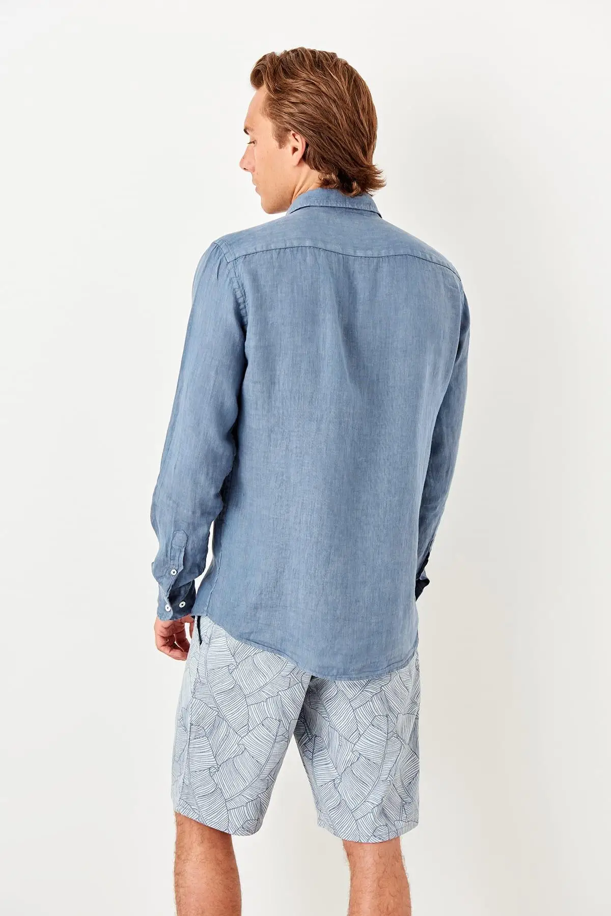 Trendyol Индиго Мужская рубашка с карманами из льна TMNSS19FO0079| |