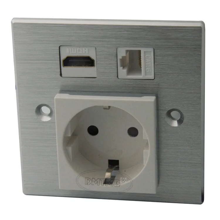 Алюминиевый HDMI RJ45 AC power с настенной пластиной в европейском стиле и поддержкой