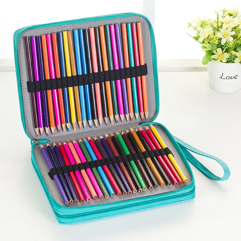 124 Holders Large Capacity Pencil Case for Art Pens Watercolor Colored PU Leather Pencils Bag Box School Stationery Supplies
