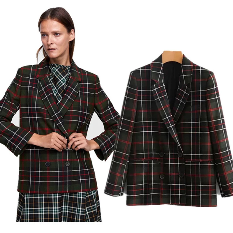 COZARII, casaco feminino, блейзеры, английский стиль, в клетку, в полоску, двубортные, для женщин, Бомберы, блейзеры, куртки размера плюс, топы