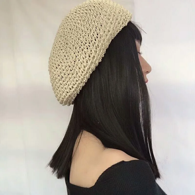 

Fashionable designer crochet women paper straw beret spring summer hat drop shipping new 2018 new LL180594