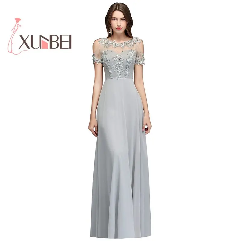 Vestido de festa longo элегантные Серебристые вечерние платья с аппликацией груши длинные