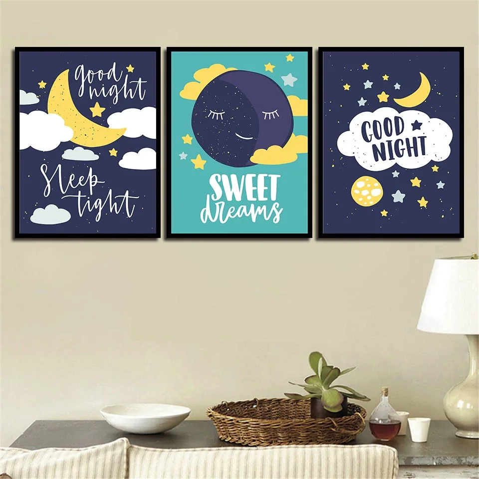 Cartoon A4 Modern Prints Starry Moon Quotes Canvas Paintings Art Nordic Style Fashion Posters Kids Room Wall Nursery Home Decor | Дом и сад