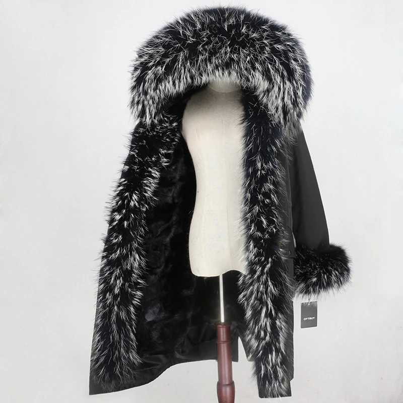 OFTBUY X-long Parka водонепроницаемая верхняя одежда зимняя куртка женская шуба из натурального меха енота Капор из норки съемная меховая подкладка
