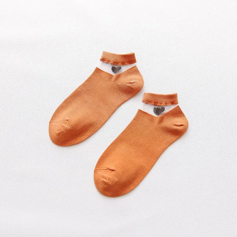 Coral red Socks Новинка, летние женские носки из прозрачного шелка с кристаллами, милые невидимые кальциты чистого цвета, низкие носки - Цвет: Coral red Socks