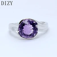 dizy natural purple amethyst round cut gemstone ring solid 925 sterling silver ring for women wedding engagement jewelry