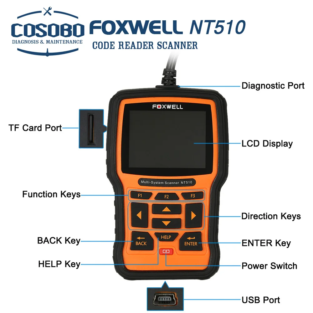 2016 Новое Прибытие FOXWELL NT510 OBDII авто диагностический сканер multi-системы Code Reader