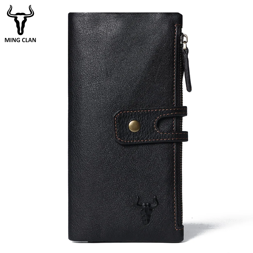 Mingclan Genuine Leather Lady Long Wallet Female Men Women Zipper Clutch Walet Coin Purse Rfid Portfolio Travel Business Card