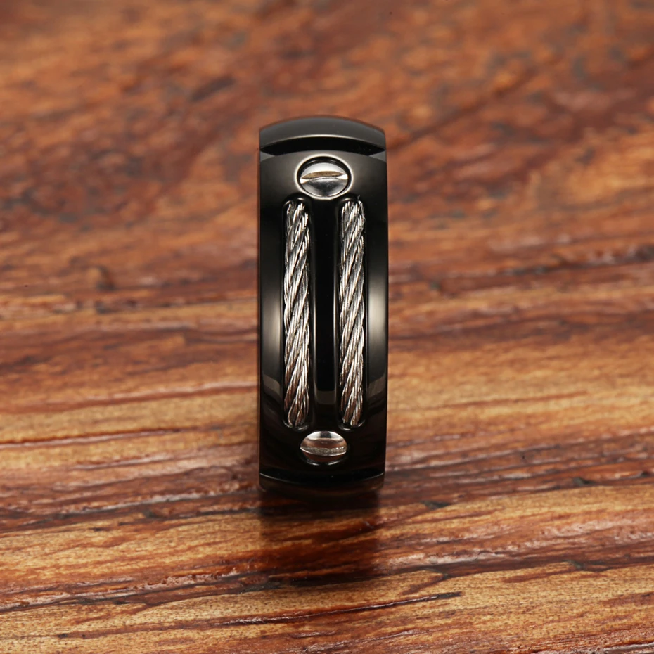 Мужское кольцо из нержавеющей стали RainSo магнитное гематита с проволокой и