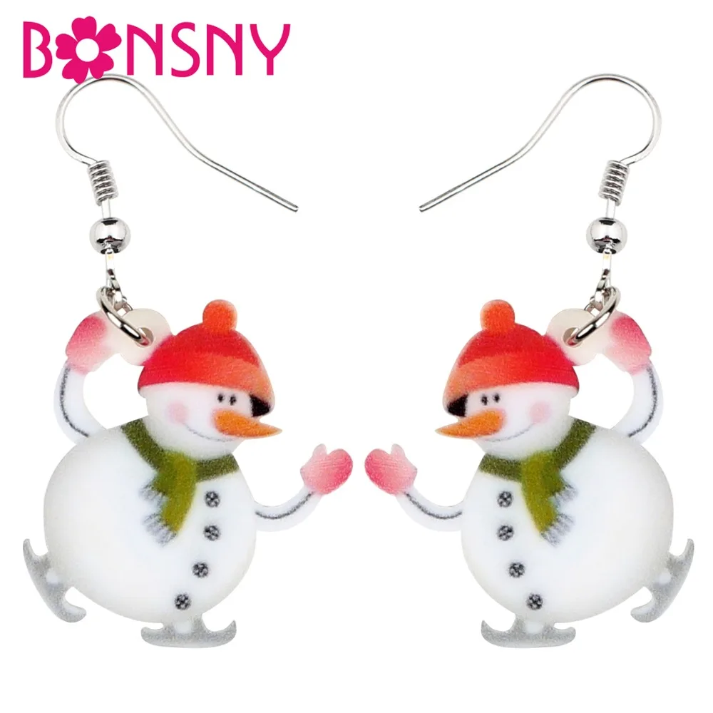 

Bonsny Acrylic Christmas Happy Snowman Earrings Drop Dangle Cartoon Ornaments Jewelry For Women Girls Teens Accessories New Year