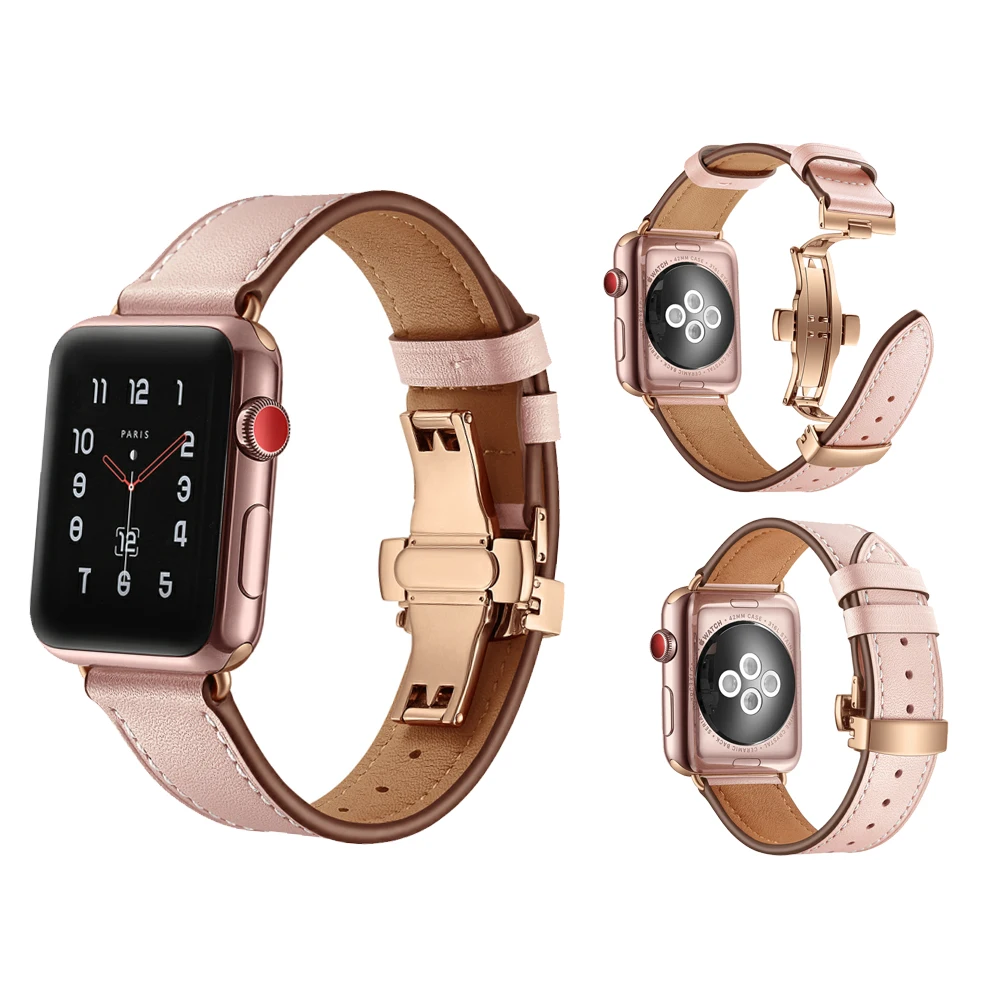 Ремешок из натуральной кожи для Apple Watch 3 42 мм 38 браслет нержавеющей стали с