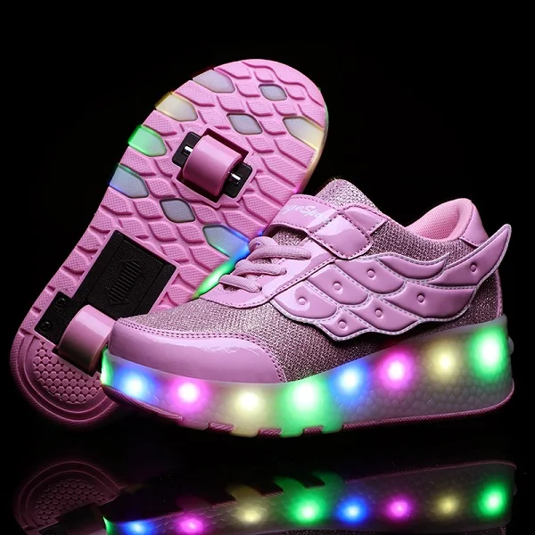 2020 светильник, кроссовки с двумя колесами для мальчиков и девочек, роликовые скейты, повседневная обувь с роликами для девочек, Zapatillas Zapatos Con ... от AliExpress RU&CIS NEW